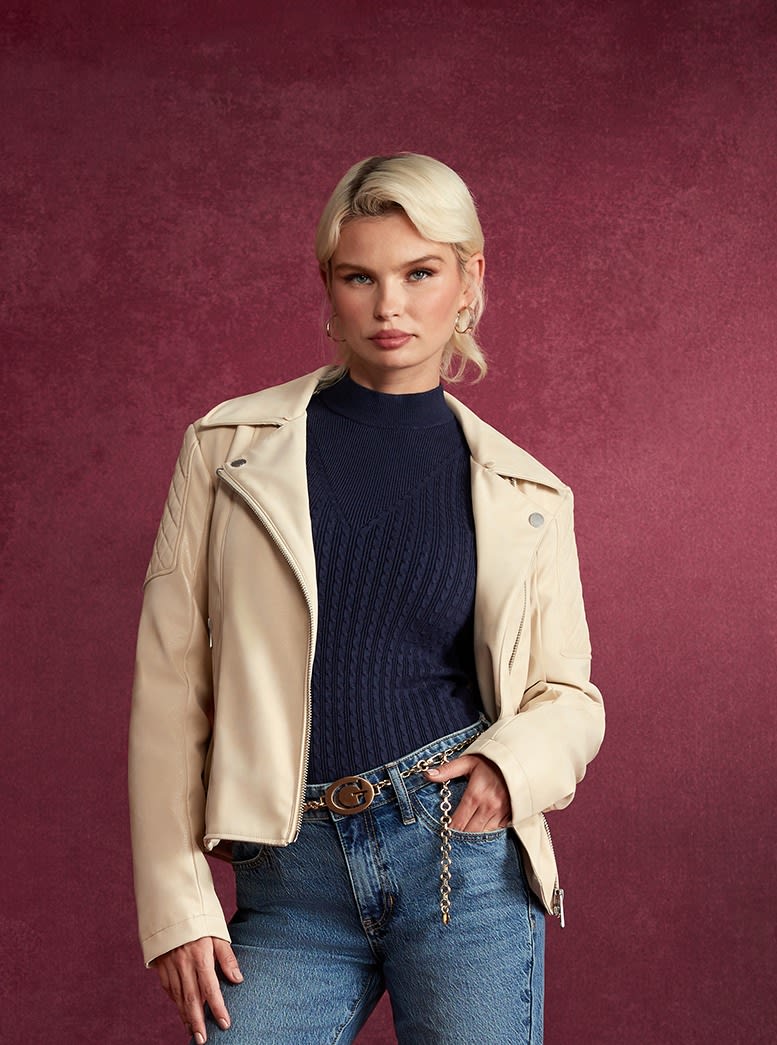 Guess ladies leather jacket clearance